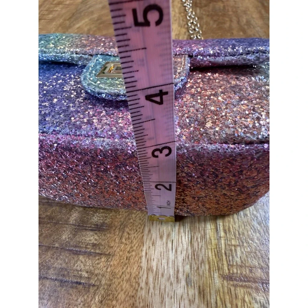 Girls Rainbow Glitter Mini Purse Gold Chain Crossbody Kids Sparkle Handbag